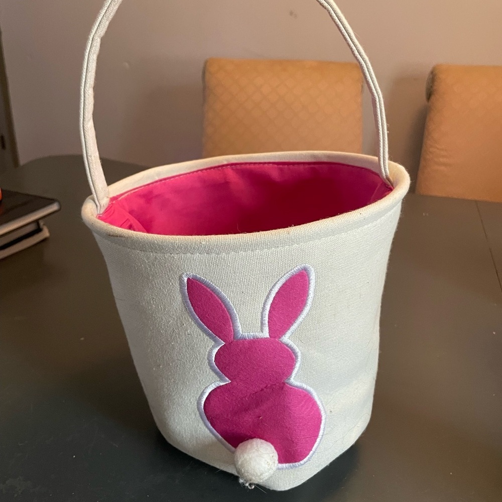 Pink Bunny Canvas Tote basket Easter spring